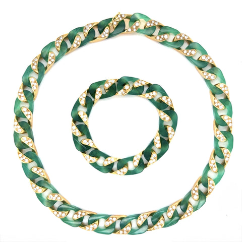 Vintage, Chrysoprase, Diamond and 18K Gold Necklace and Bracelet Suite
