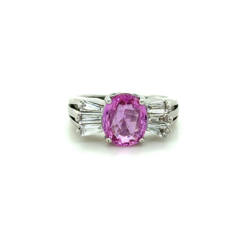 GIA 2.37 Ct. Unheated Pink Sapphire and Diamond Ring, 14K White Gold