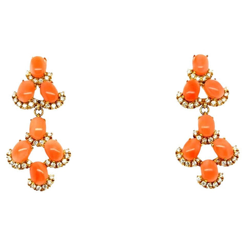 Vintage Coral and Diamond Drop Earrings