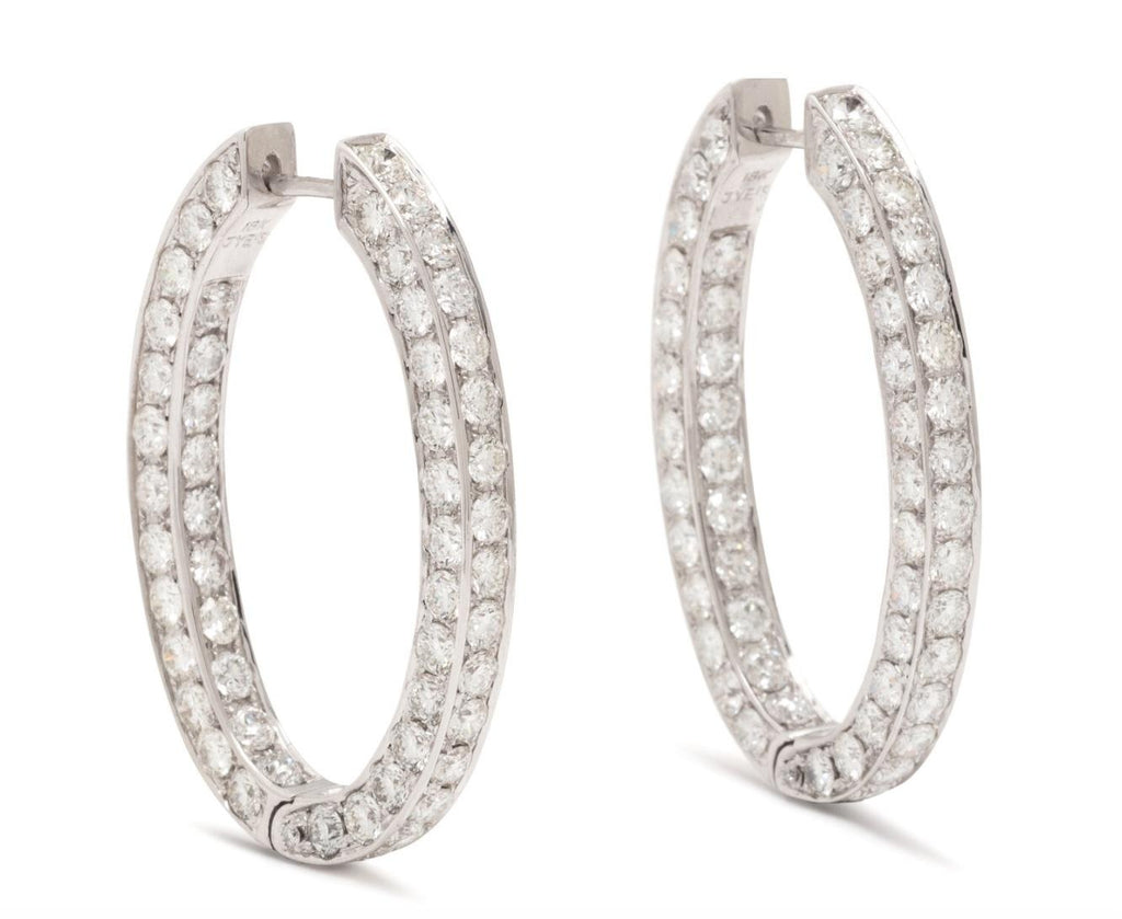 12.08 Carats Diamond Hoop Earrings, 18K White Gold