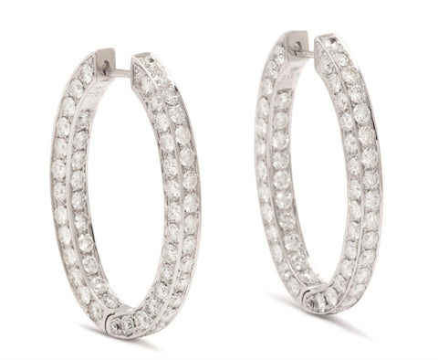 12.08 Carats Diamond Hoop Earrings, 18K White Gold