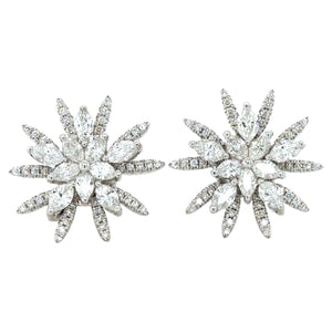 White Gold and Diamond Starburst Earrings, 18K