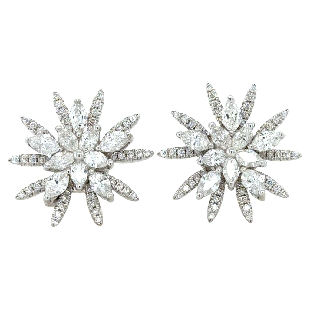 White Gold and Diamond Starburst Earrings, 18K