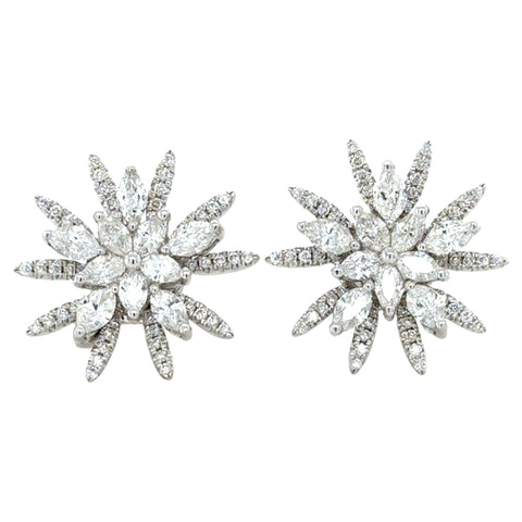 White Gold and Diamond Starburst Earrings, 18K