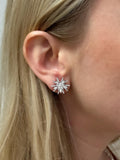 White Gold and Diamond Starburst Earrings, 18K