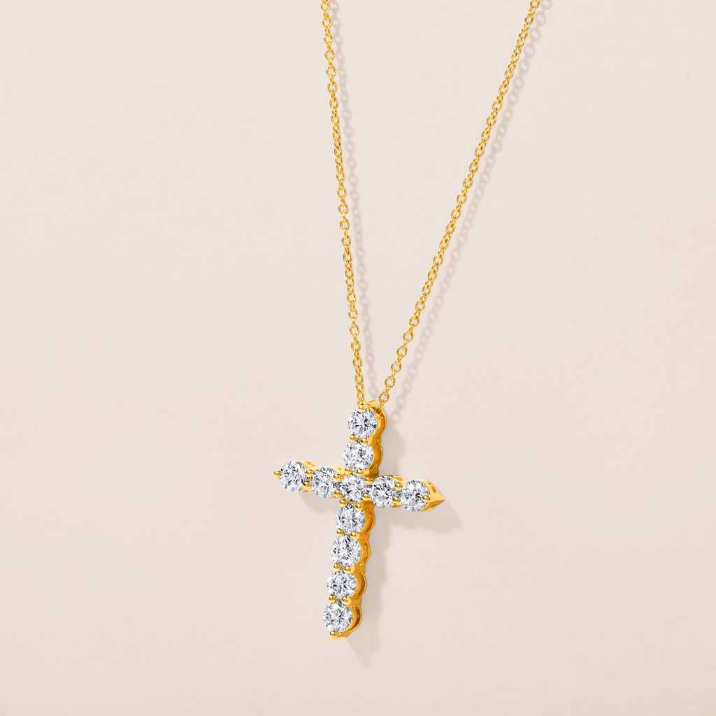 14K Gold 1.1ct Natural Diamond Cross Charm Pendant Necklace